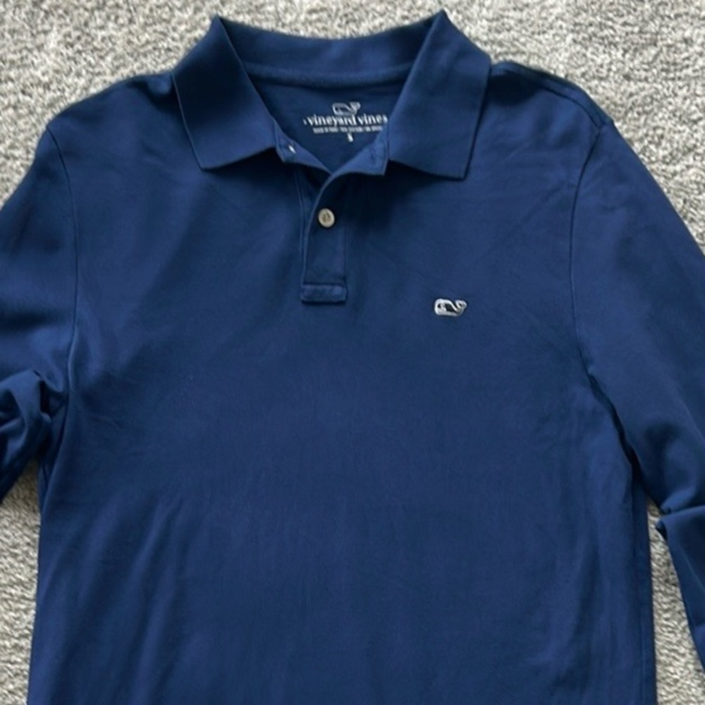 Men’s Vineyard Vines Navy Pique Long Sleeve Shirt - Picture 2 of 5